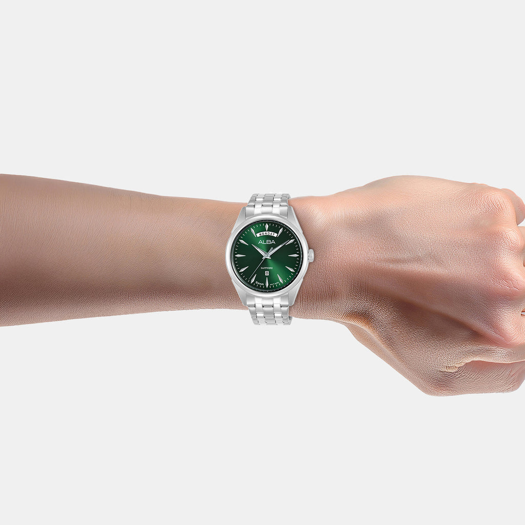 Prestige Men Quartz Green Dial Analog Stainless Steel Watch A6B007X1