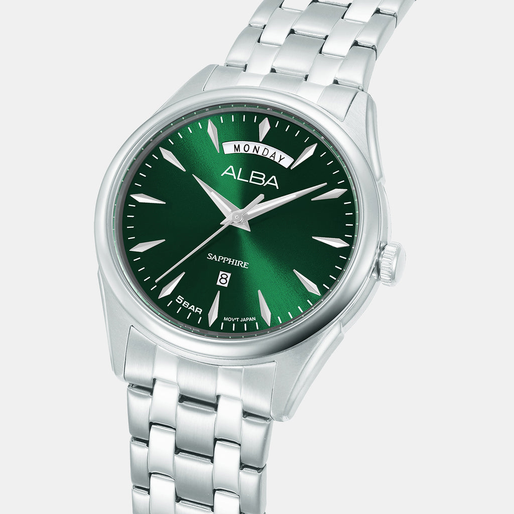 Prestige Men Quartz Green Dial Analog Stainless Steel Watch A6B007X1