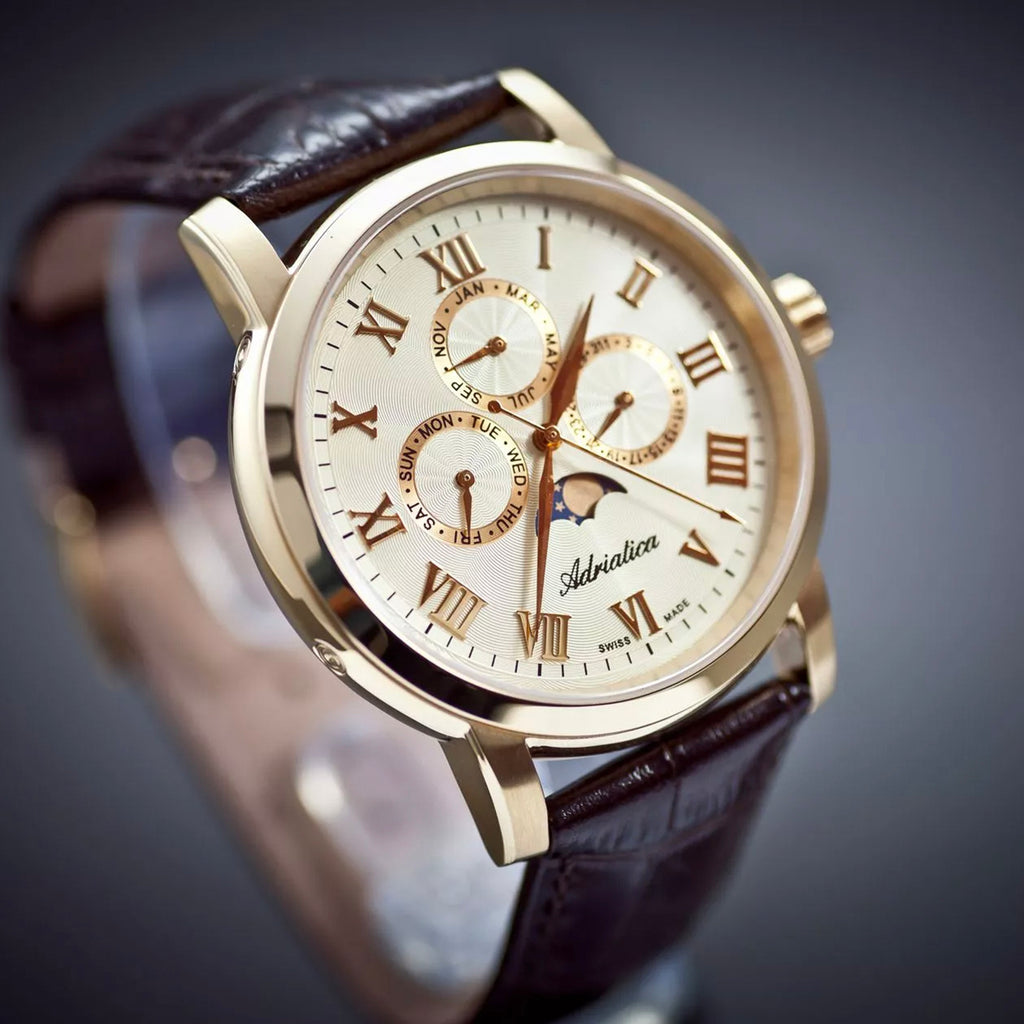 Moonphase for him Men Quartz Champagne Dial Analog Leather Watch A8134.1231QF