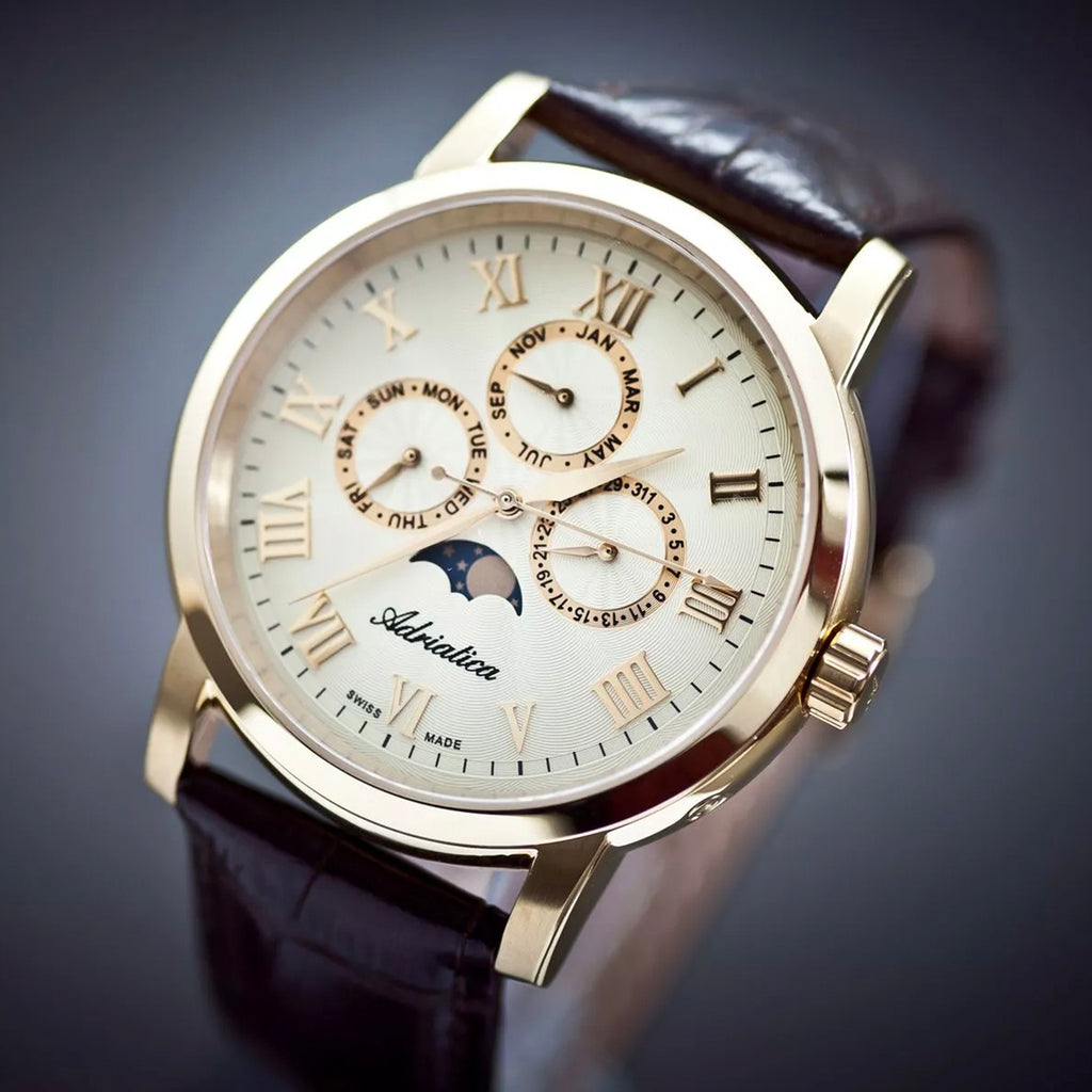 Moonphase for him Men Quartz Champagne Dial Analog Leather Watch A8134.1231QF