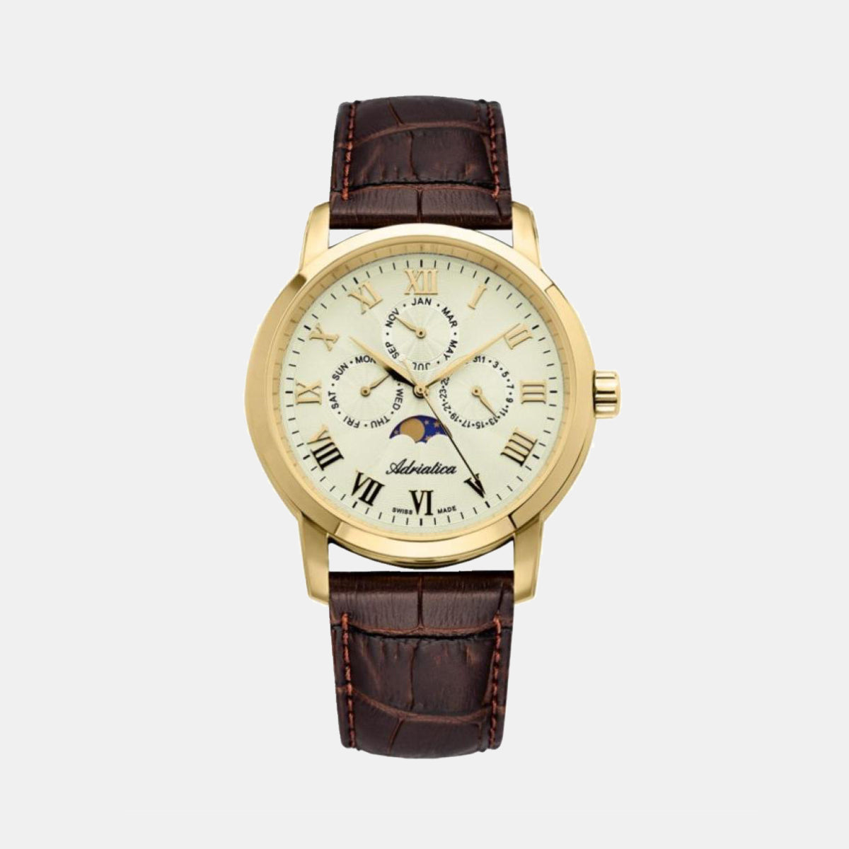 Moonphase for him Men Quartz Champagne Dial Analog Leather Watch A8134.1231QF