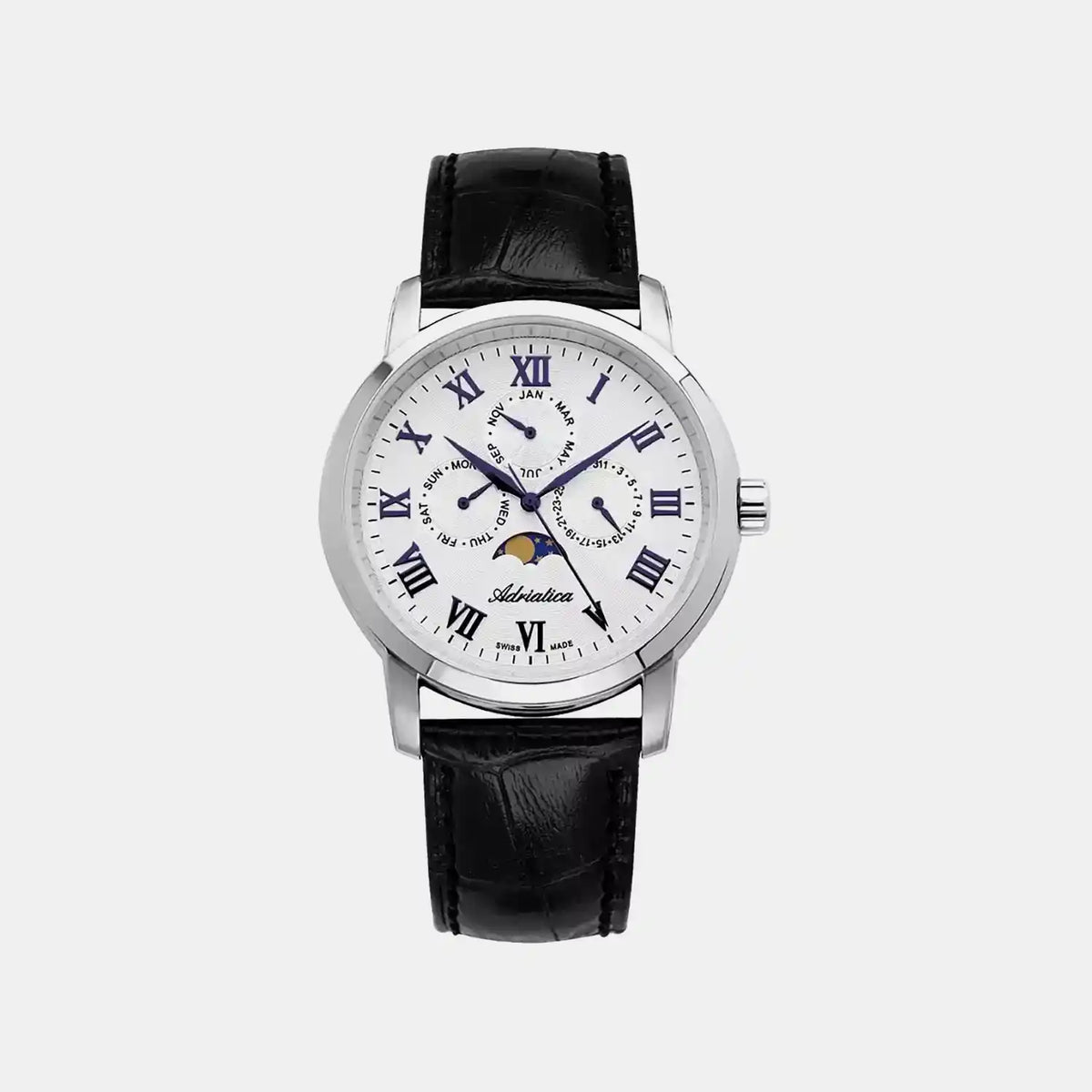 Moonphase Men Quartz White Dial Multi-Function Leather Watch A8134.52B3QF
