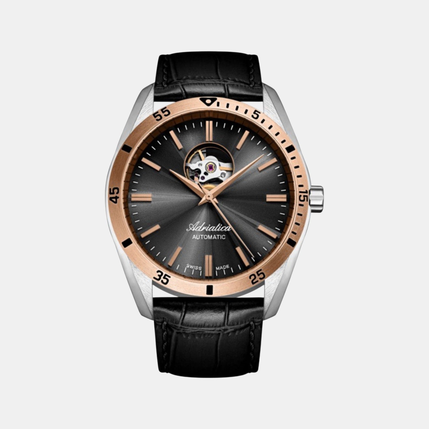 Men Automatic Black Dial Analog Leather Watch A8202.R216AO