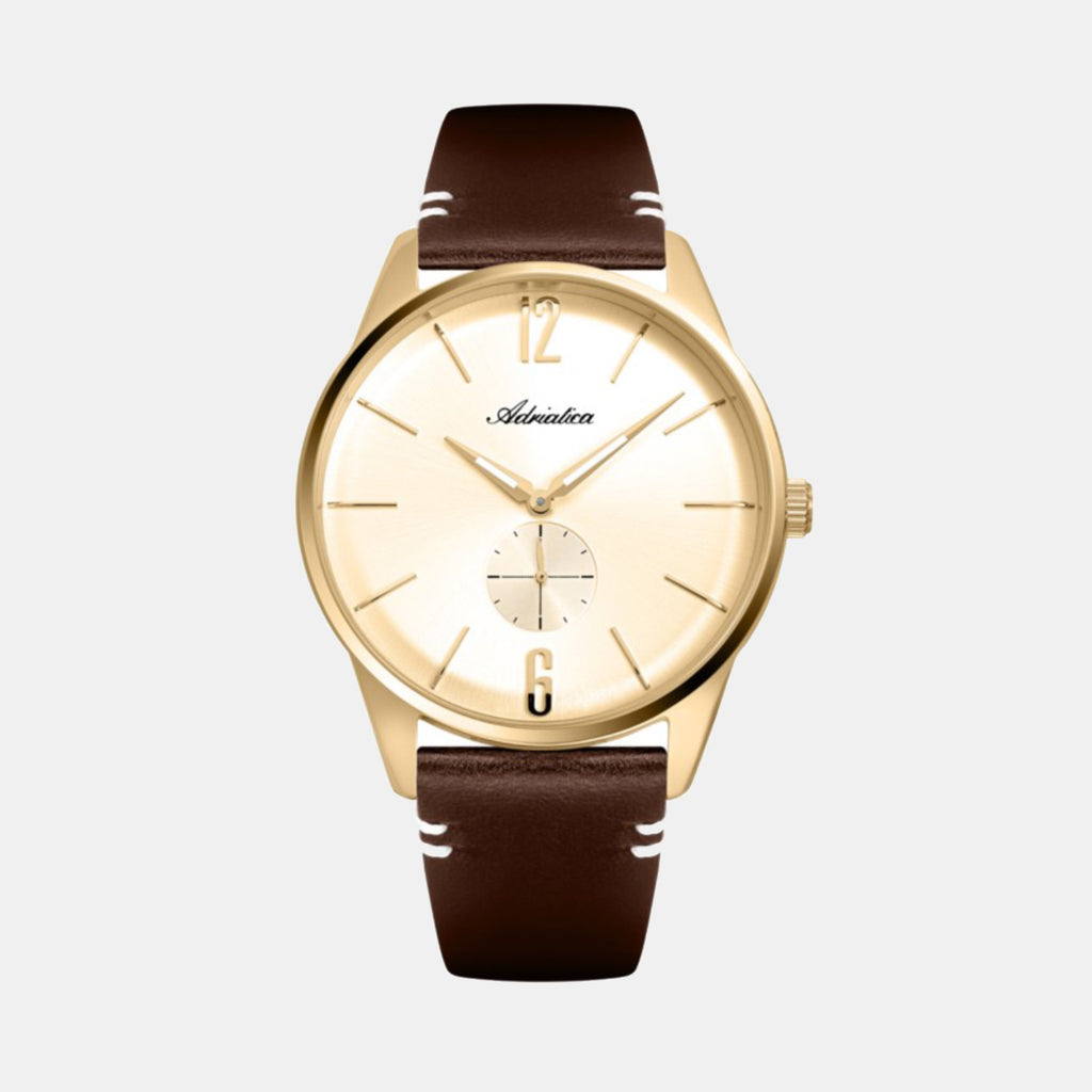 Adriatica Men Quartz Champagne Dial Analog Leather Watch A8264.1251XLQ-1