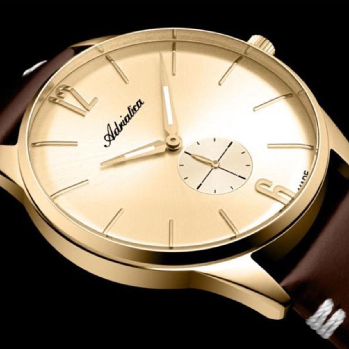 Men Quartz Champagne Dial Analog Leather Watch A8264.1251XLQ