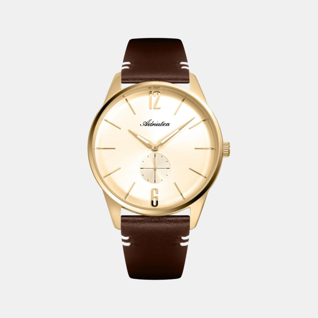 Men Quartz Champagne Dial Analog Leather Watch A8264.1251XLQ