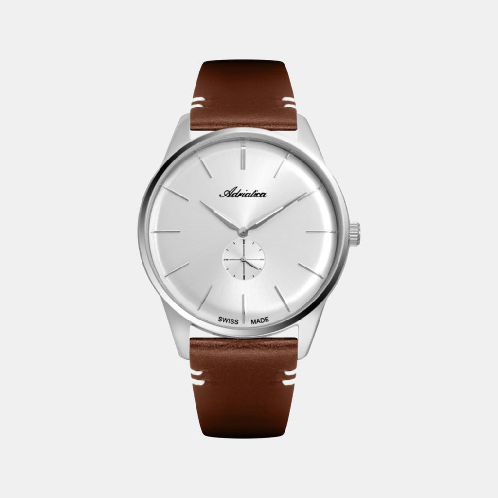 Men Quartz Silver Dial Analog Leather Watch A8264.5213Q