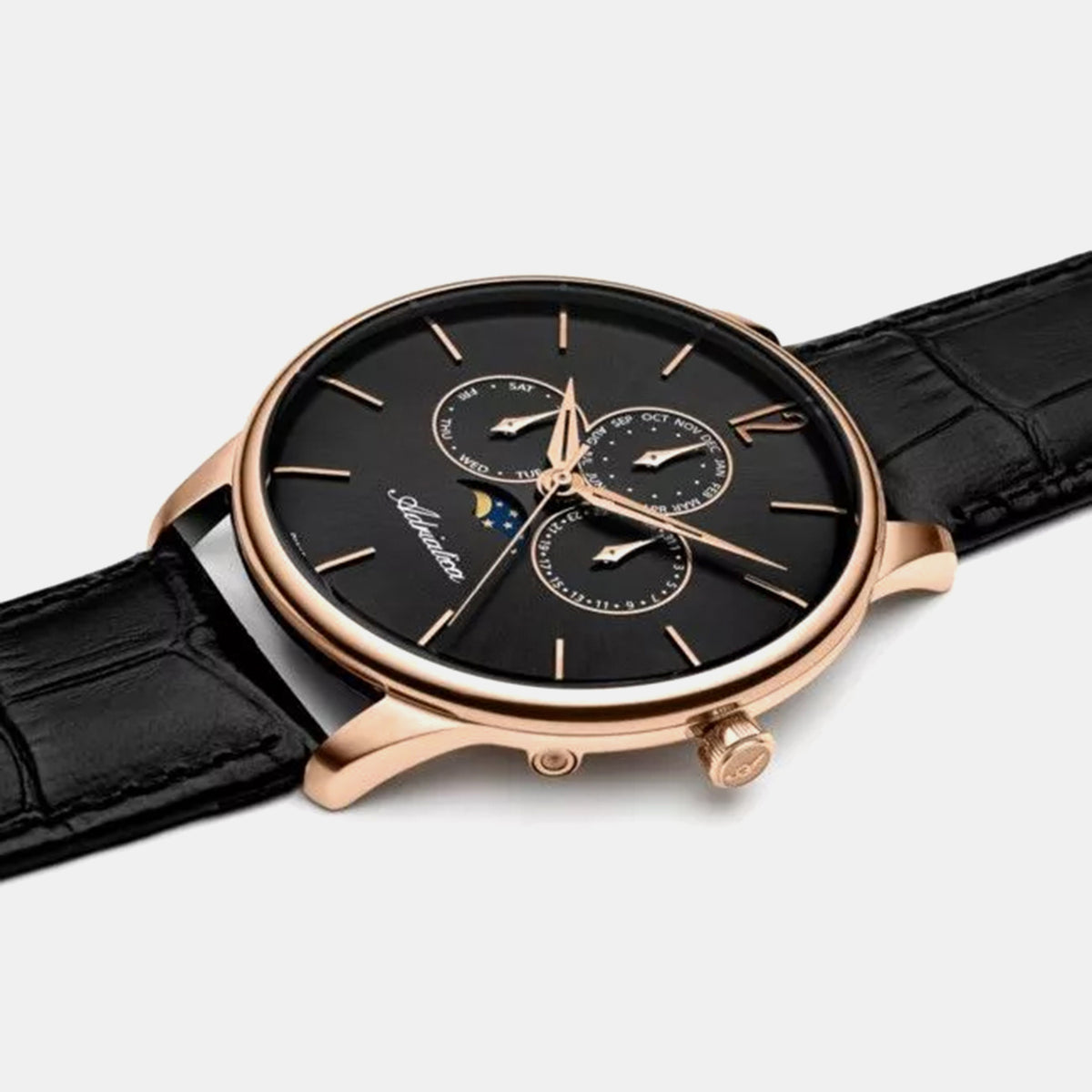Moonphase Men Quartz Black Dial Multi-Function Leather Watch A8269.9256QF