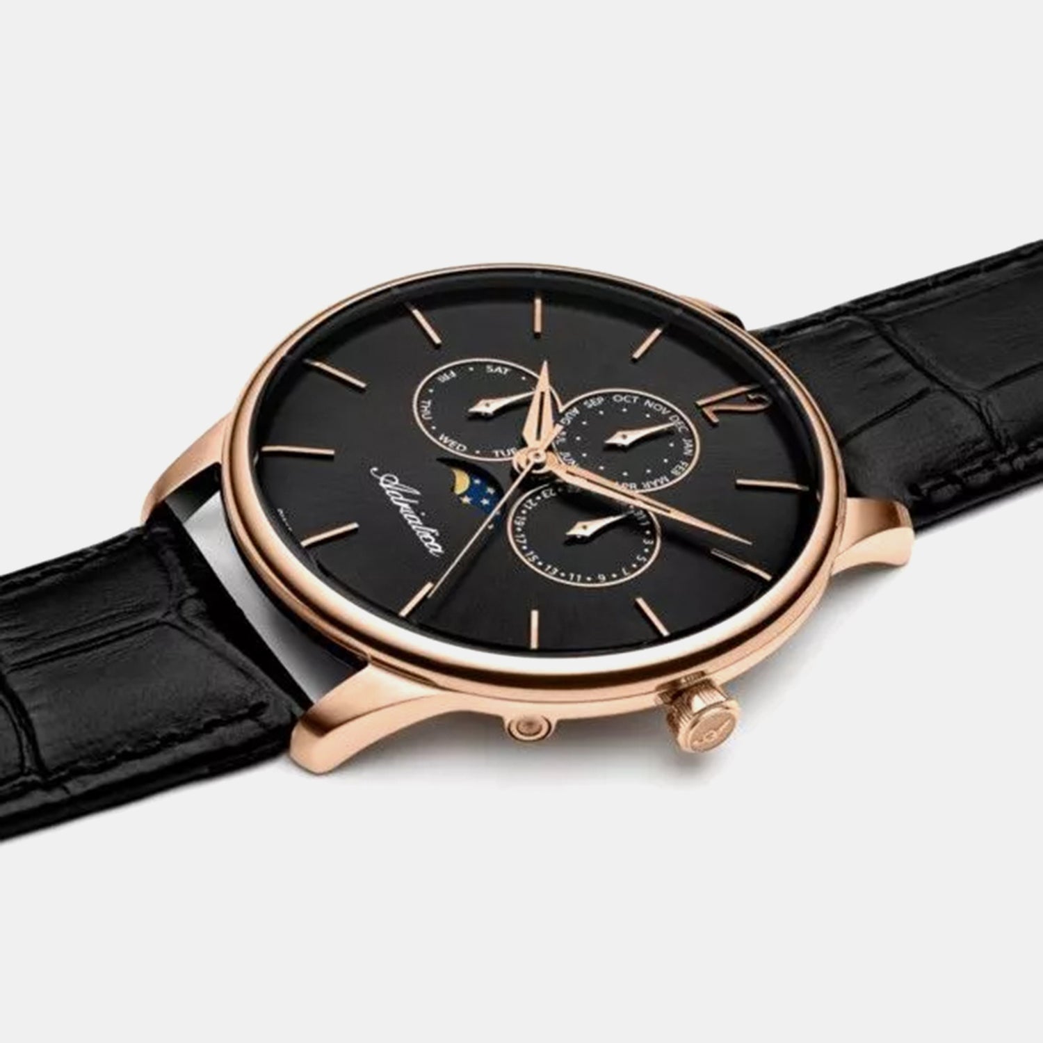 Moonphase Men Quartz Gray Dial Analog Leather Watch A8269.9256QF