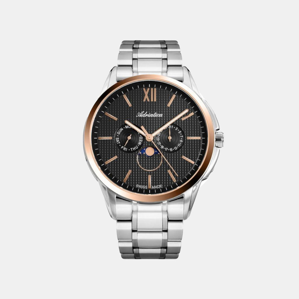 Moonphase Men Quartz Black Dial Multi-Function Stainless Steel Watch A8283.R166QF