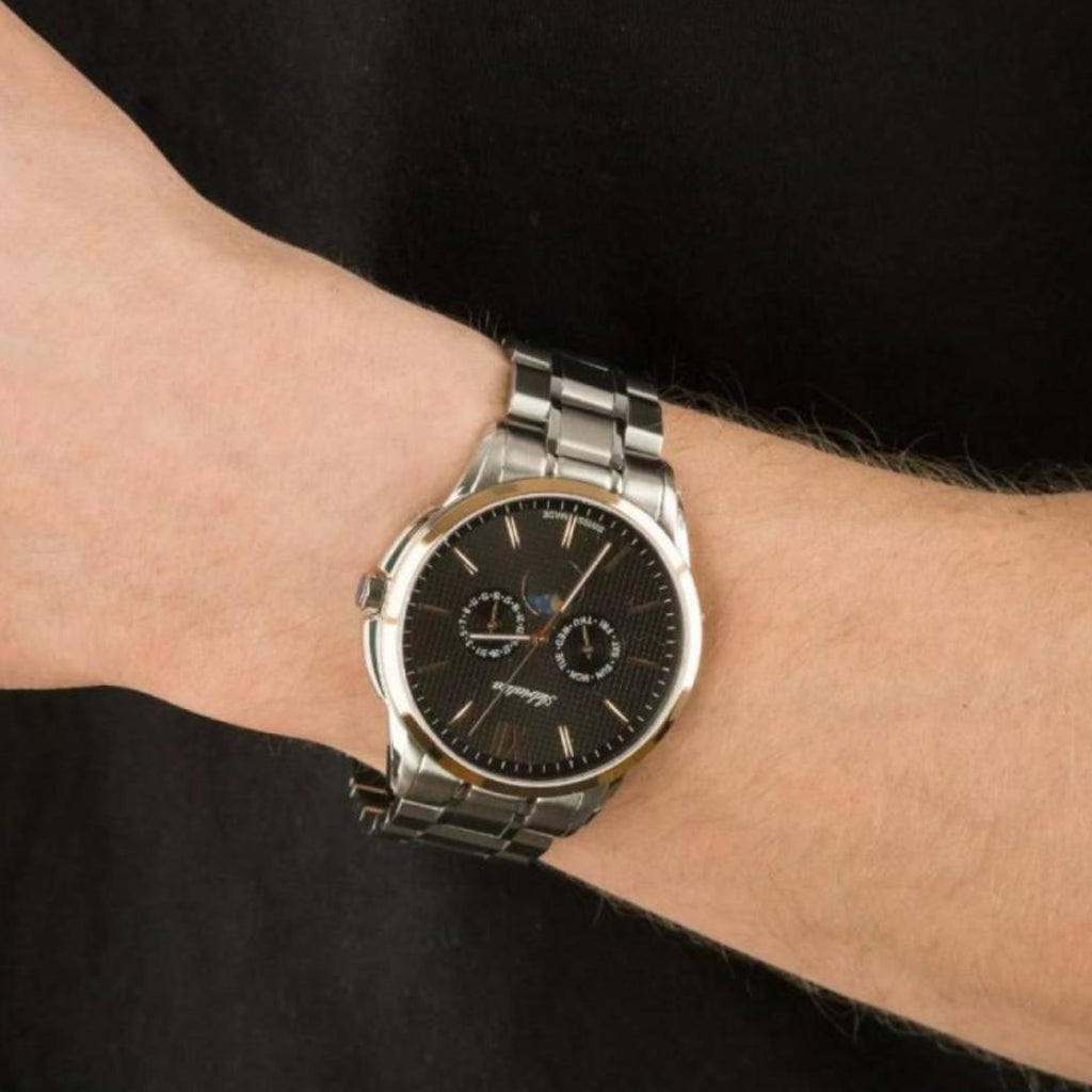 Moonphase Men Quartz Black Dial Multi-Function Stainless Steel Watch A8283.R166QF