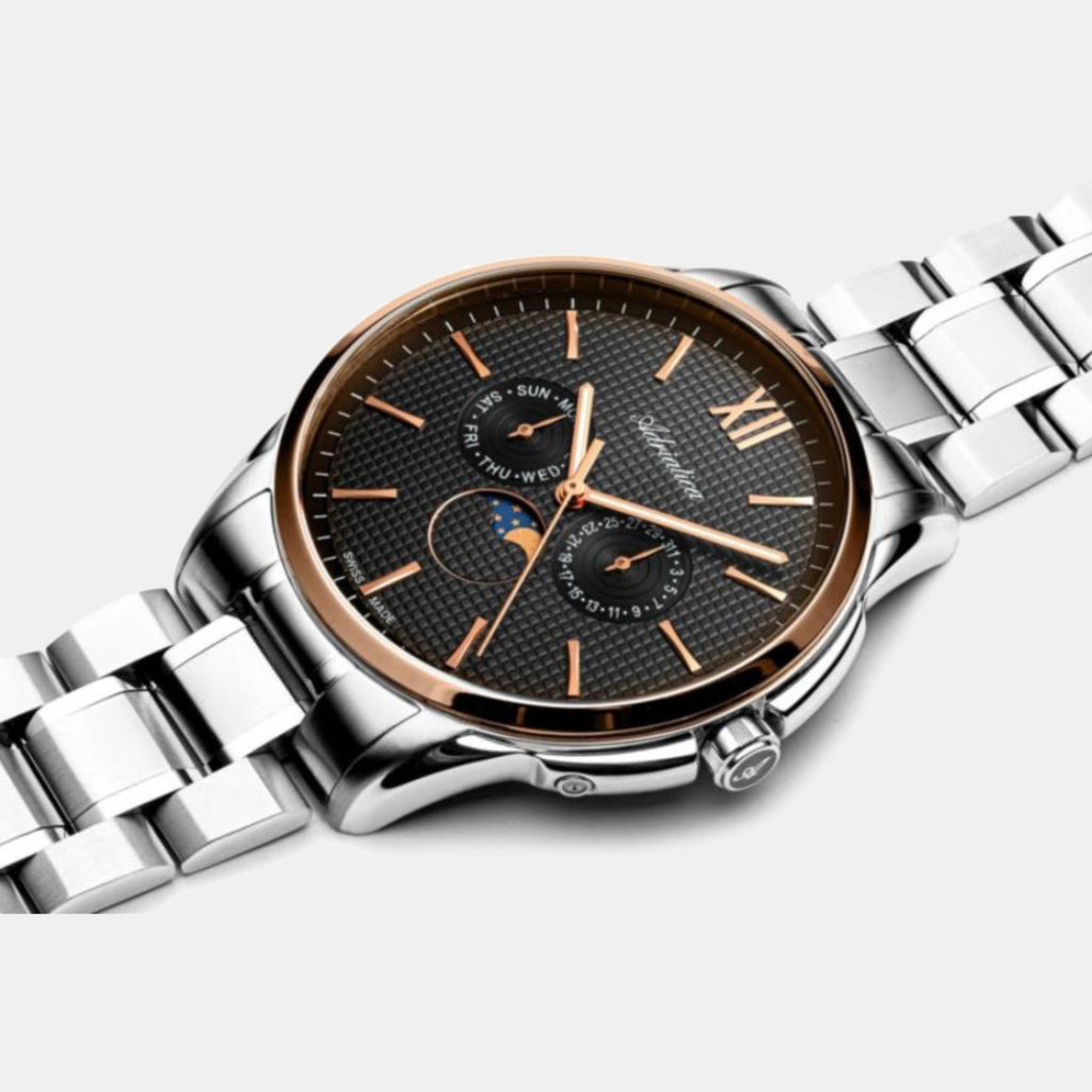 Moonphase Men Quartz Black Dial Multi-Function Stainless Steel Watch A8283.R166QF