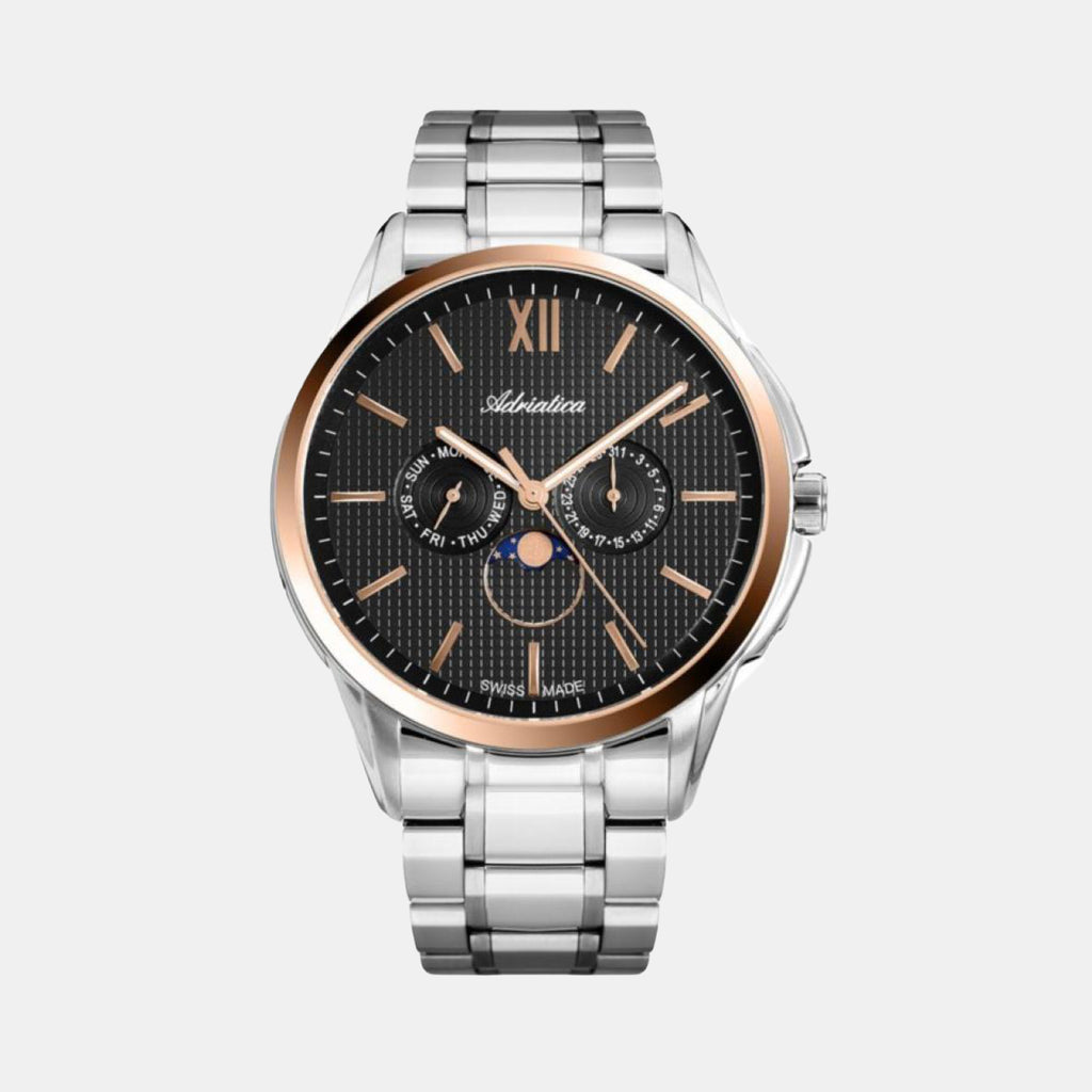 Moonphase Men Quartz Black Dial Multi-Function Stainless Steel Watch A8283.R166QF