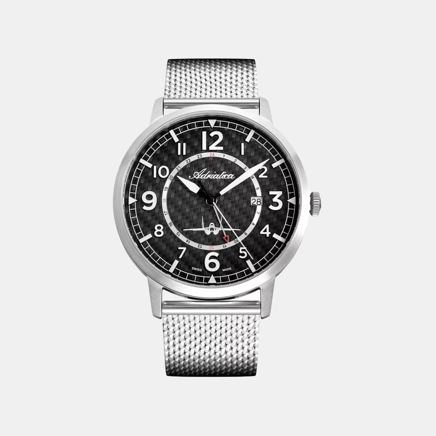 Aviation Men Quartz Black Dial Analog Stainless Steel Watch A8284.5124Q