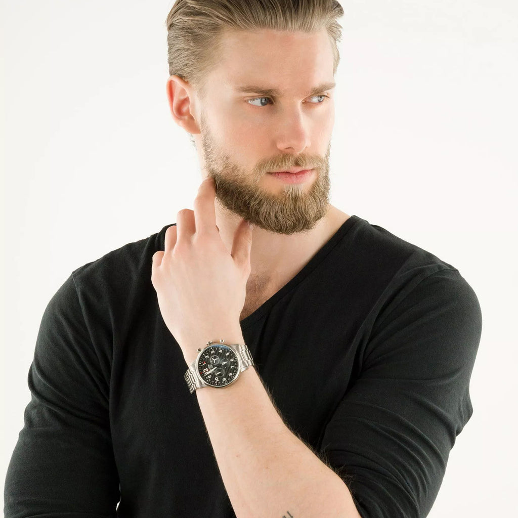 Men Quartz Black Dial Chronograph Stainless Steel Watch A8308.4124CH