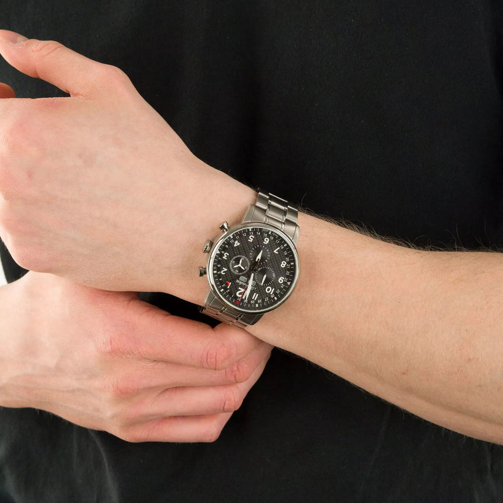 Men Quartz Black Dial Chronograph Stainless Steel Watch A8308.4124CH