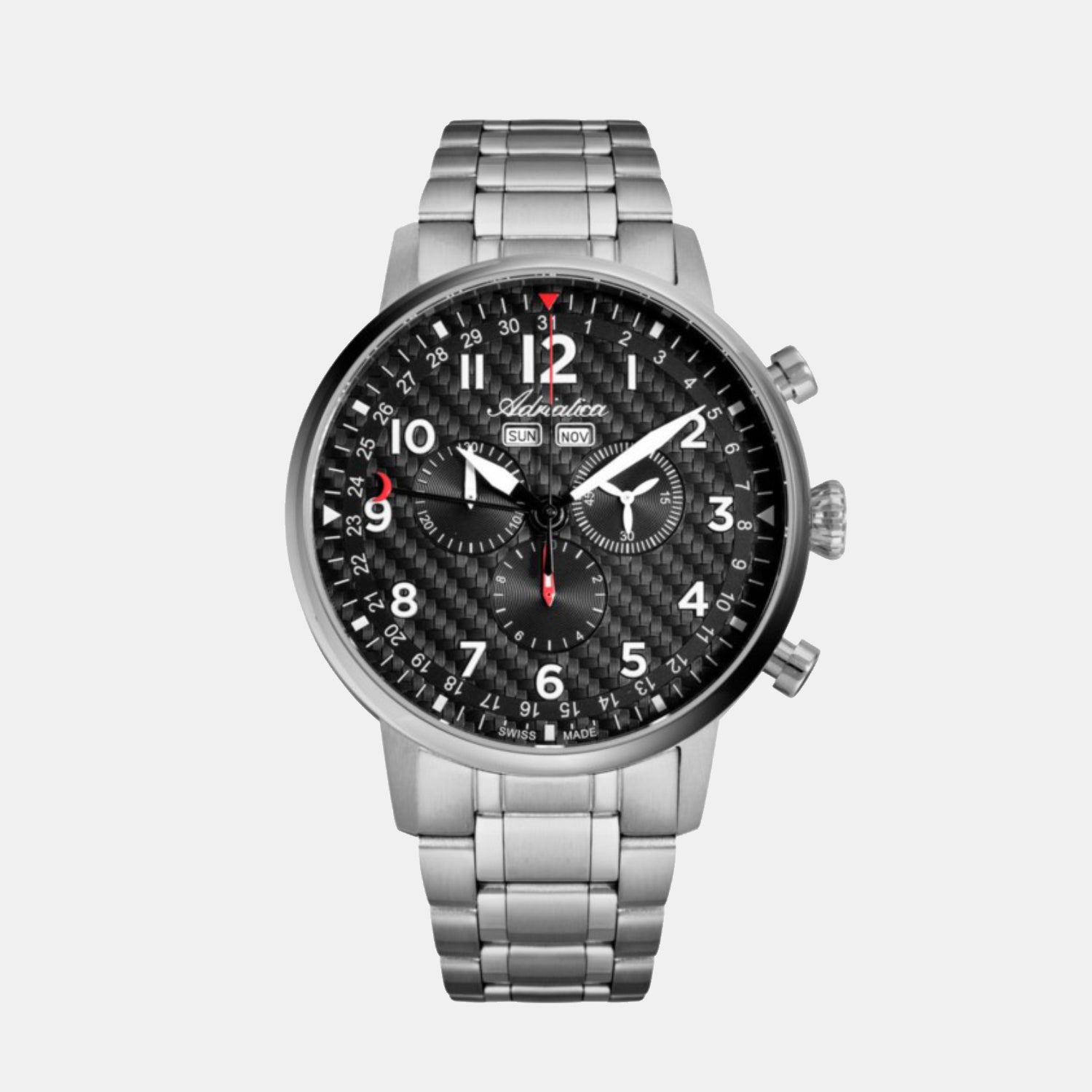 Adriatica Men Quartz Black Dial Chronograph Stainless Steel Watch A8308.4124CH-1