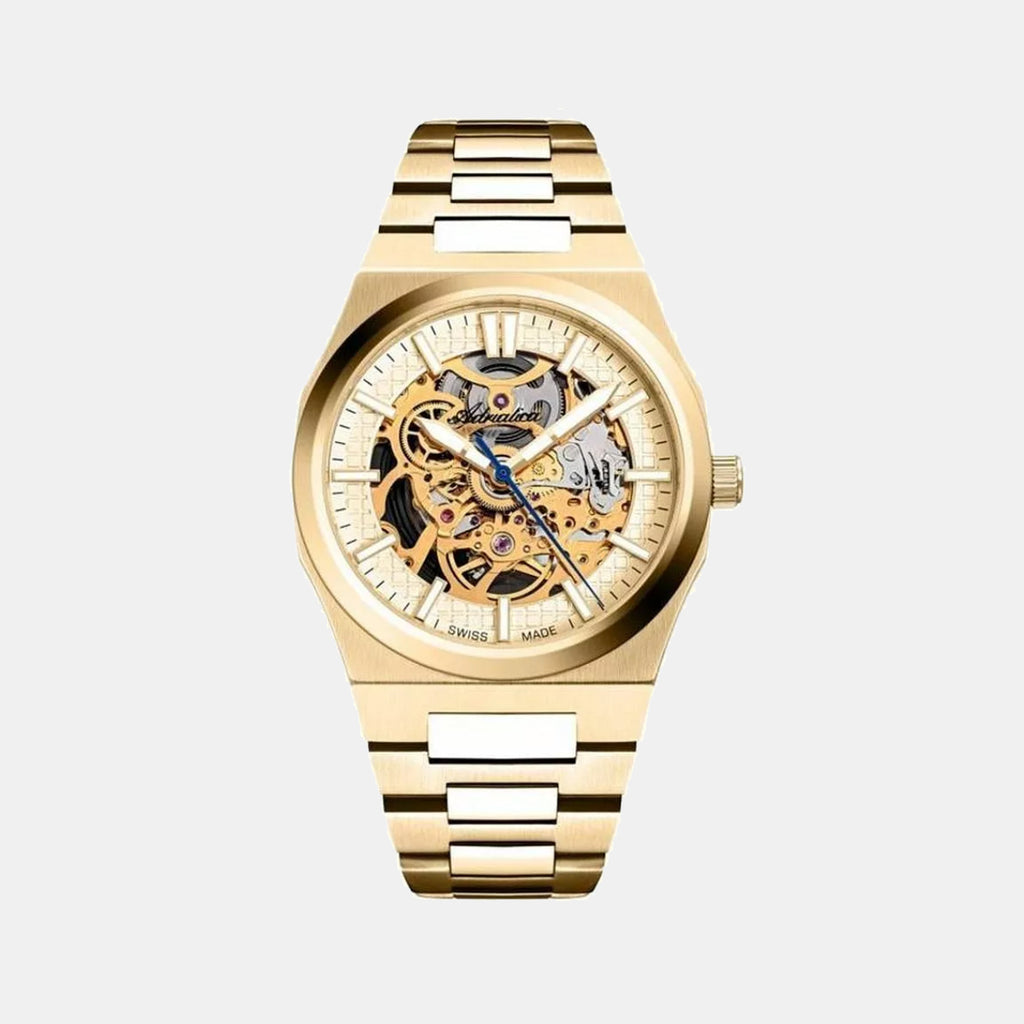 Skeleton Men Automatic Champagne Dial Analog Stainless Steel Watch A8326.1111SA