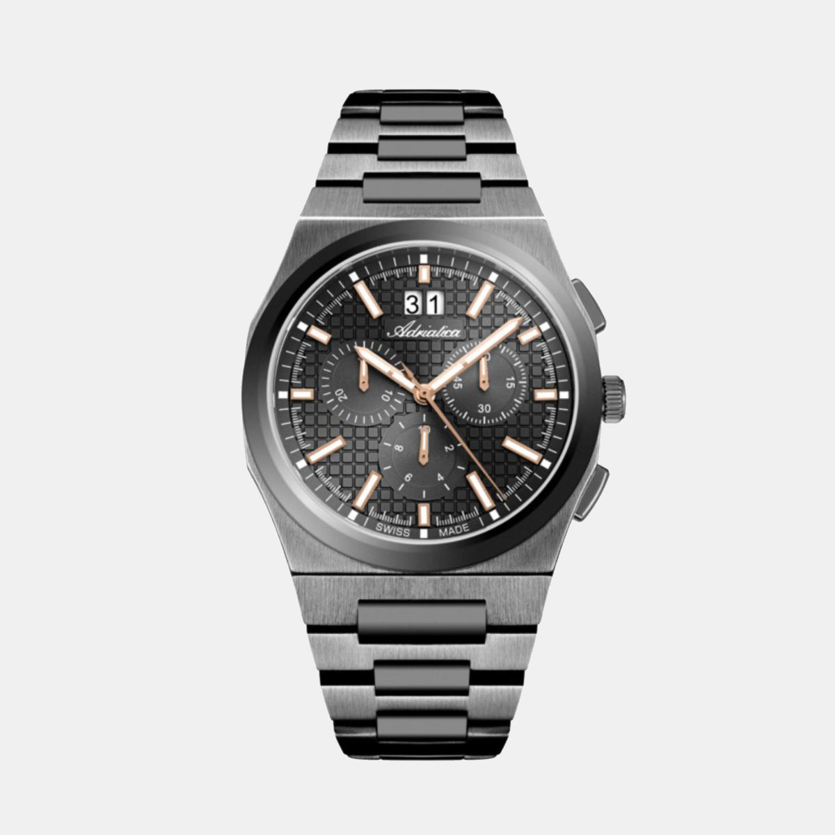 Adriatica Men Quartz Gun Dial Chronograph Stainless Steel Watch A8326.S1R6CH-1