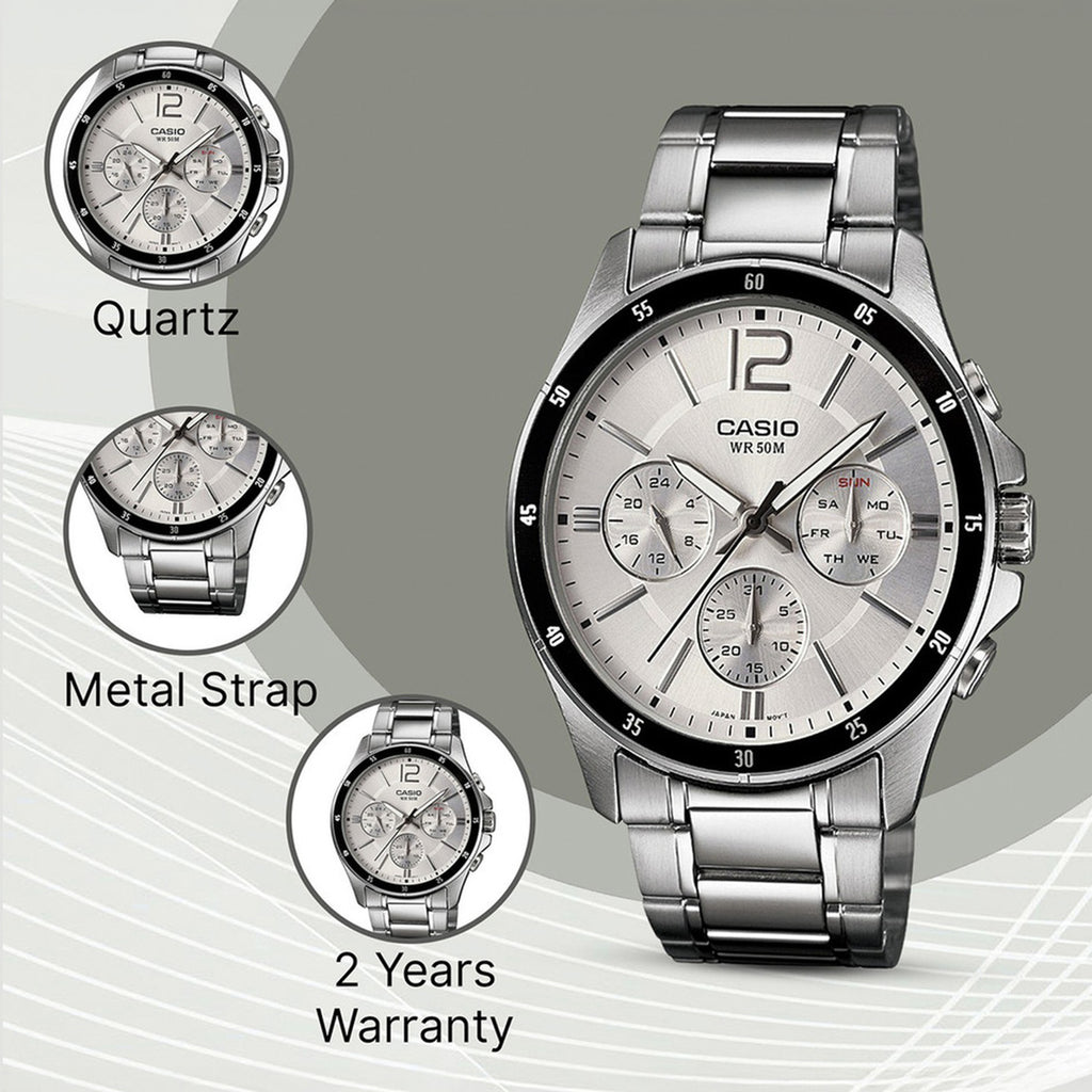 Enticer Men Quartz Silver Dial Chronograph Stainless Steel Watch A833