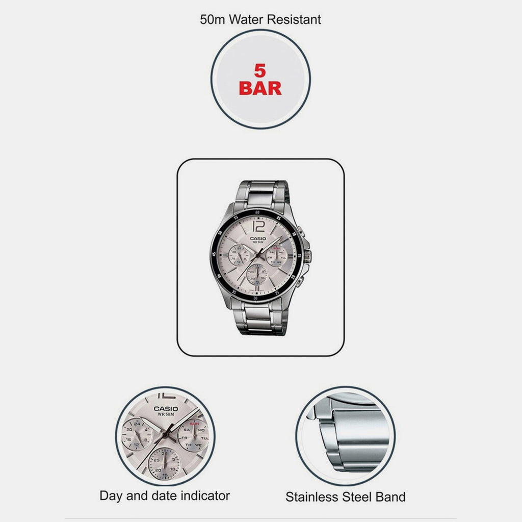 Enticer Men Quartz Silver Dial Chronograph Stainless Steel Watch A833
