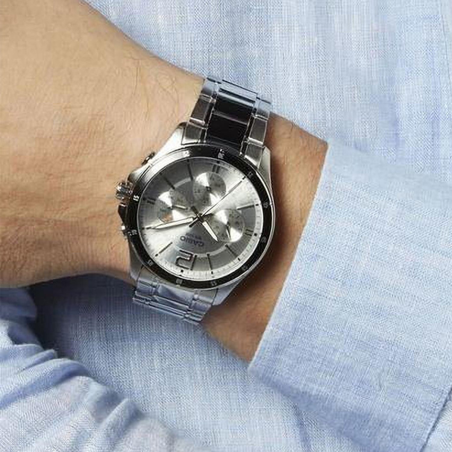 Enticer Men Quartz Silver Dial Chronograph Stainless Steel Watch A833