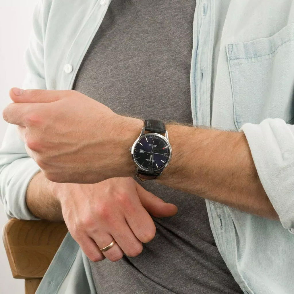 Vintage Men Quartz Blue Dial Analog Leather Watch A8331.5255Q
