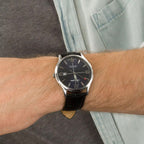 Vintage Men Quartz Blue Dial Analog Leather Watch A8331.5255Q
