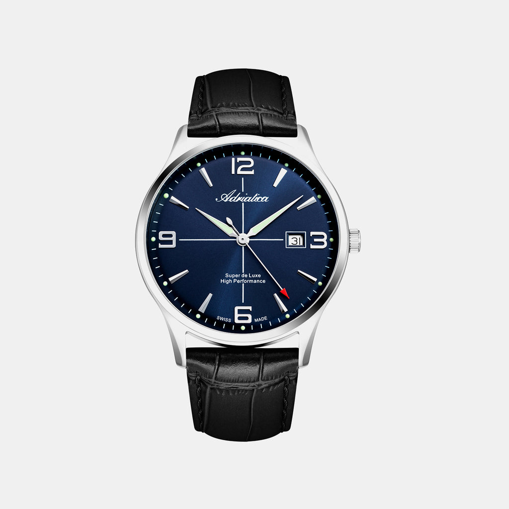 Vintage Men Quartz Blue Dial Analog Leather Watch A8331.5255Q
