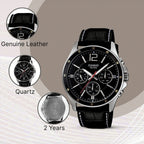 Enticer Men Quartz Black Dial Chronograph Leather Watch A834