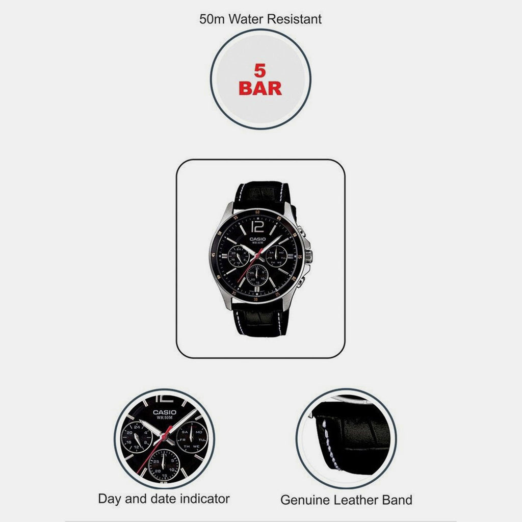Enticer Men Quartz Black Dial Chronograph Leather Watch A834