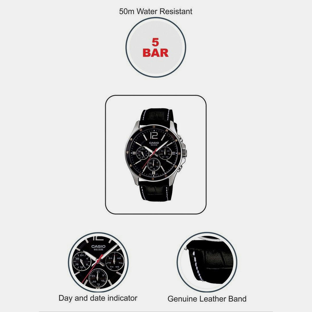 Enticer Men Quartz Black Dial Chronograph Leather Watch A834