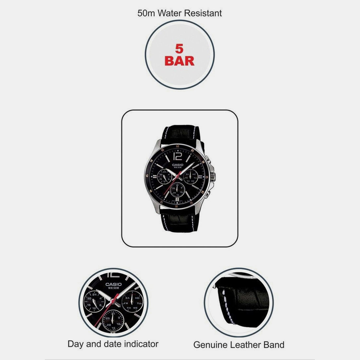 Enticer Men Quartz Black Dial Chronograph Leather Watch A834