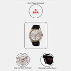 Enticer Men Quartz Silver Dial Chronograph Leather Watch A835