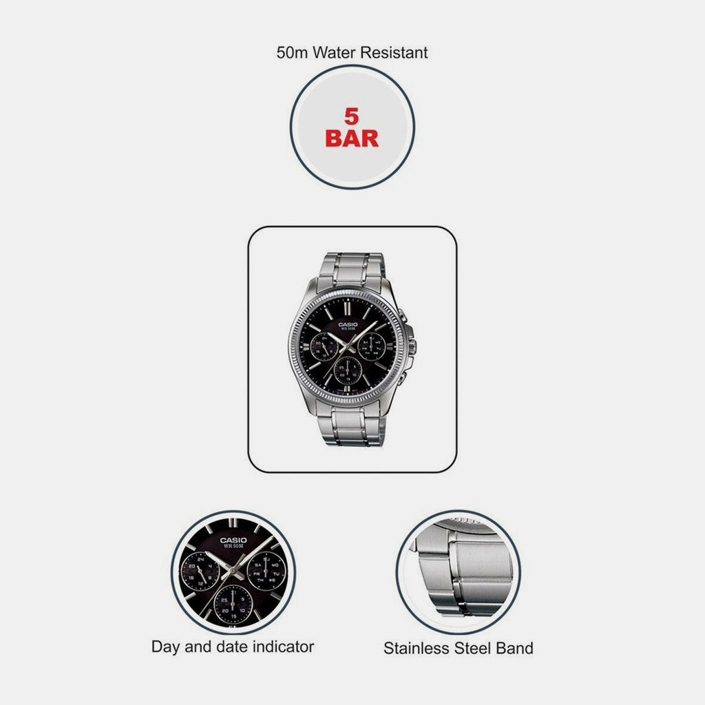 Enticer Men Quartz Black Dial Chronograph Stainless Steel Watch A836