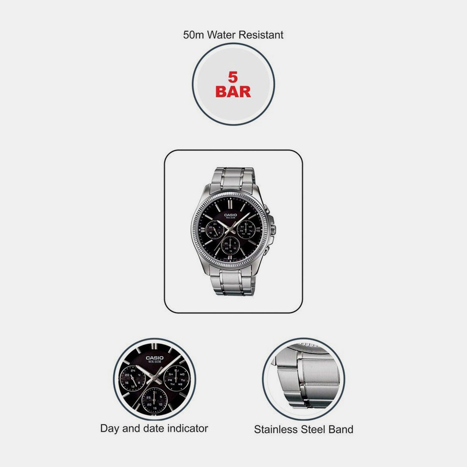 Enticer Men Quartz Black Dial Chronograph Stainless Steel Watch A836