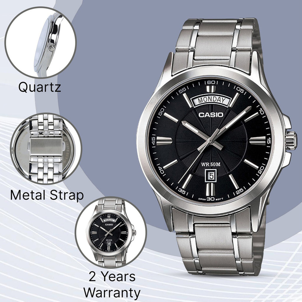 Enticer Men Quartz Black Dial Analog Stainless Steel Watch A840
