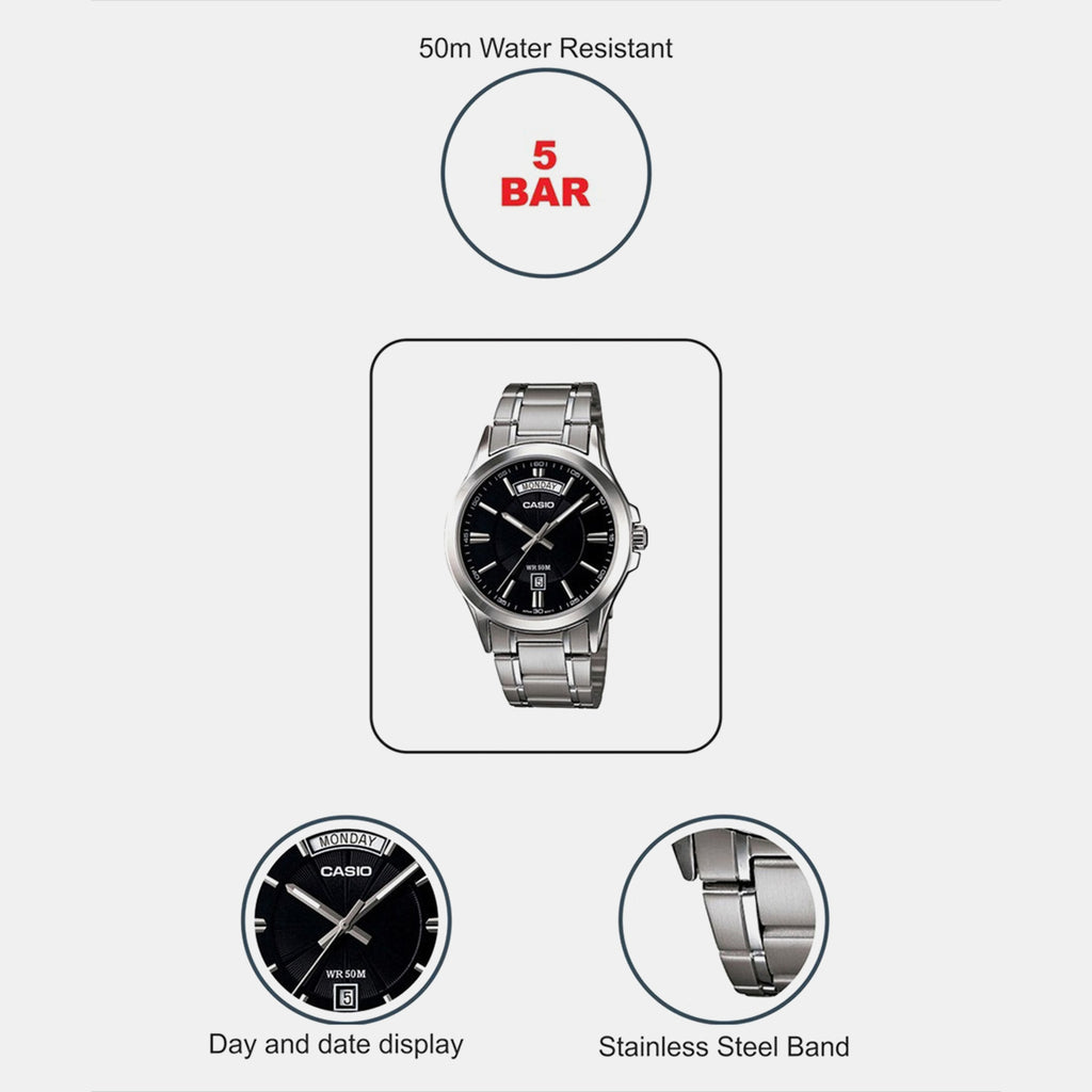 Enticer Men Quartz Black Dial Analog Stainless Steel Watch A840