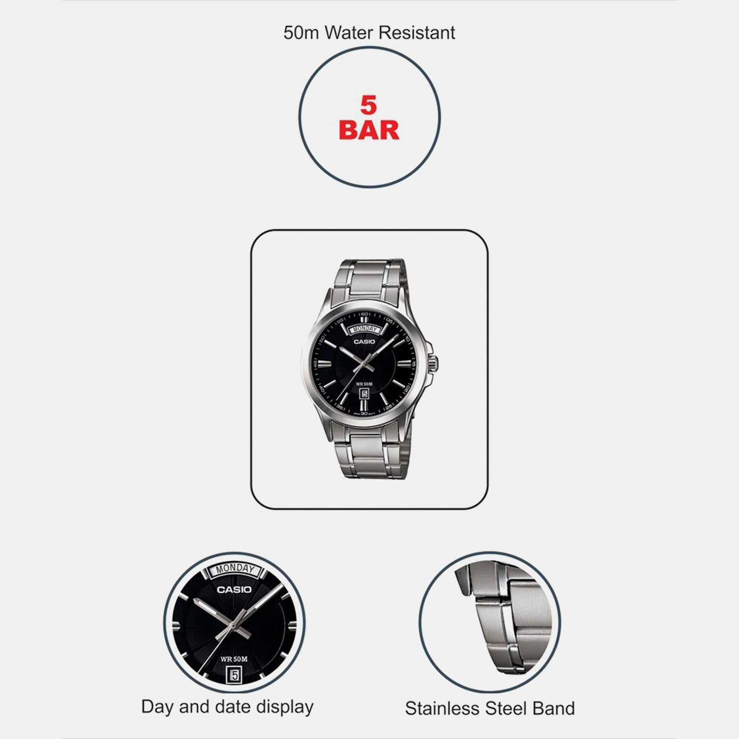 Enticer Men Quartz Black Dial Analog Stainless Steel Watch A840