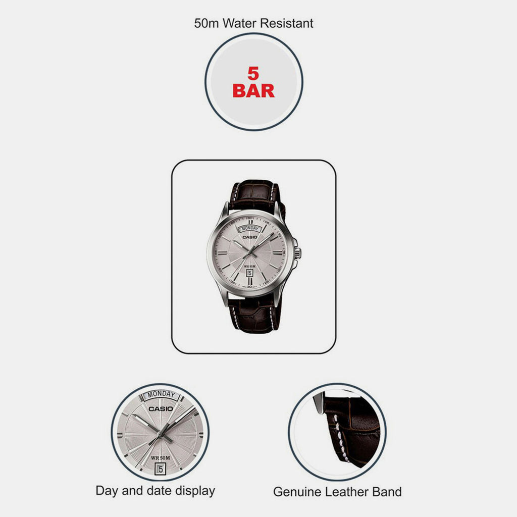 Enticer Men Quartz Silver Dial Analog Leather Watch A845