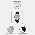 Enticer Men Quartz Silver Dial Analog Leather Watch A845