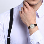 Enticer Men Quartz Silver Dial Analog Leather Watch A845