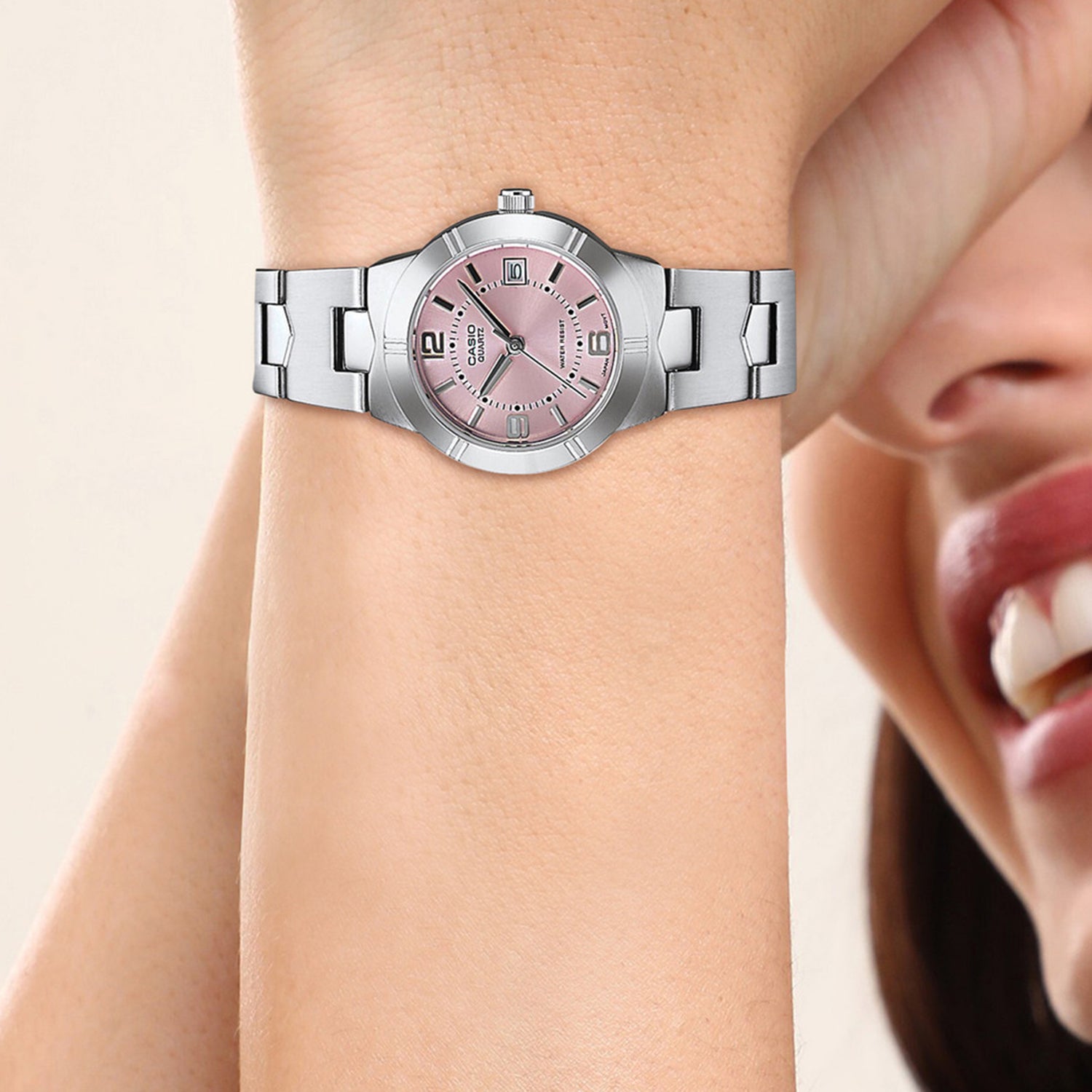 Enticer Women Quartz Pink Dial Analog Stainless Steel Watch A873