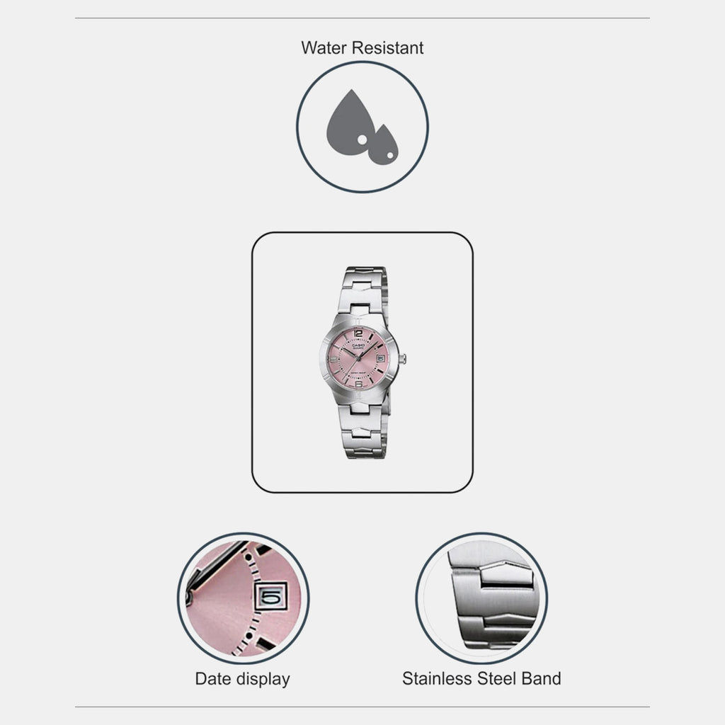 Enticer Women Quartz Pink Dial Analog Stainless Steel Watch A873