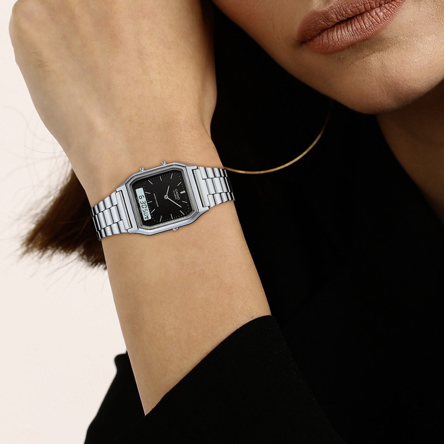 Vintage Unisex Quartz Black Dial Analog-Digital Stainless Steel Watch AD01