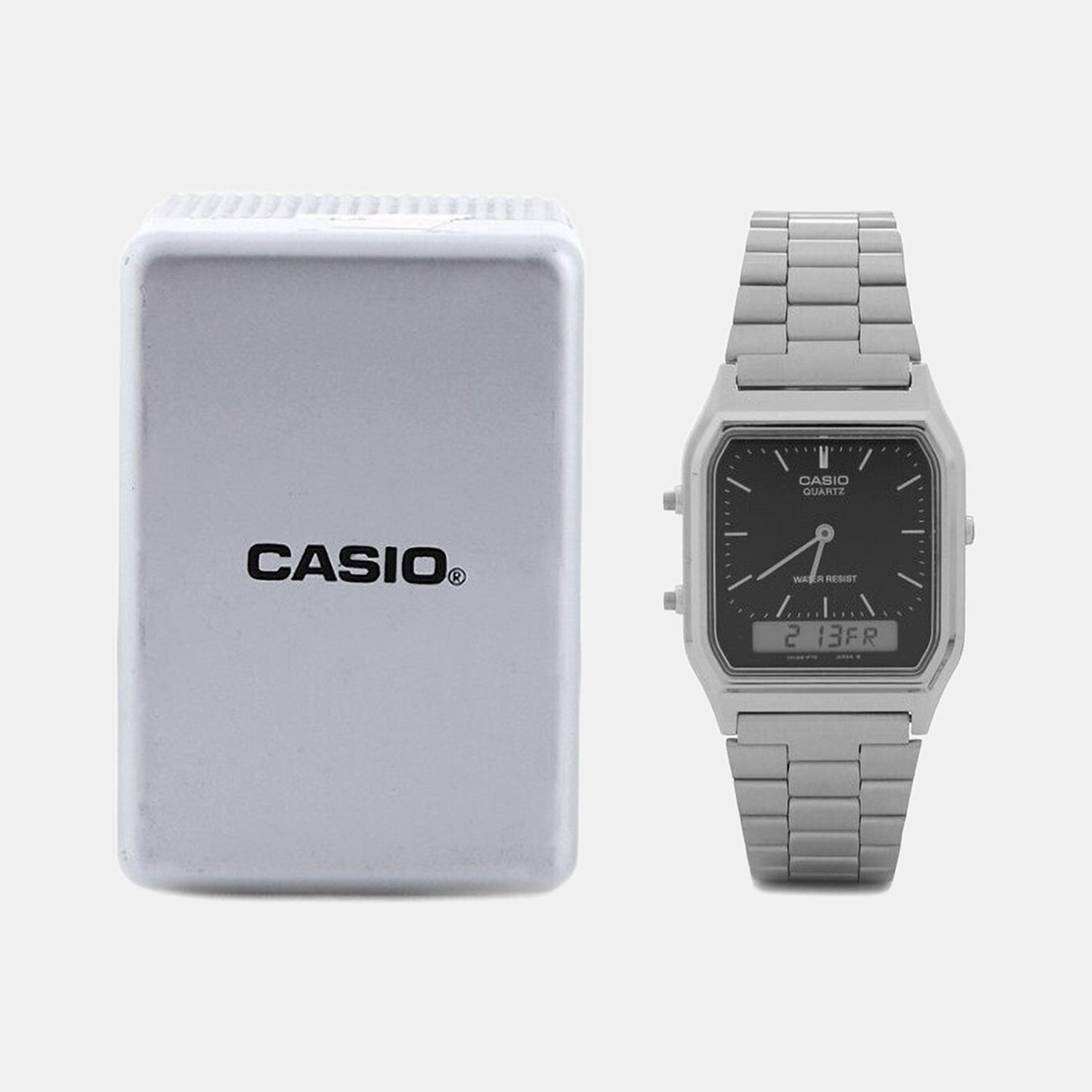 Vintage Unisex Quartz Black Dial Analog-Digital Stainless Steel Watch AD01