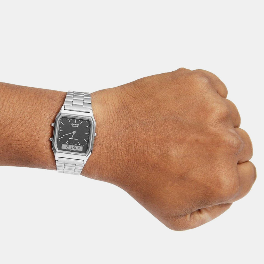 Vintage  Unisex Quartz Black Dial Analog-Digital Stainless Steel Watch AD01