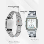 Vintage Unisex Quartz White Dial Analog-Digital Stainless Steel Watch AD02