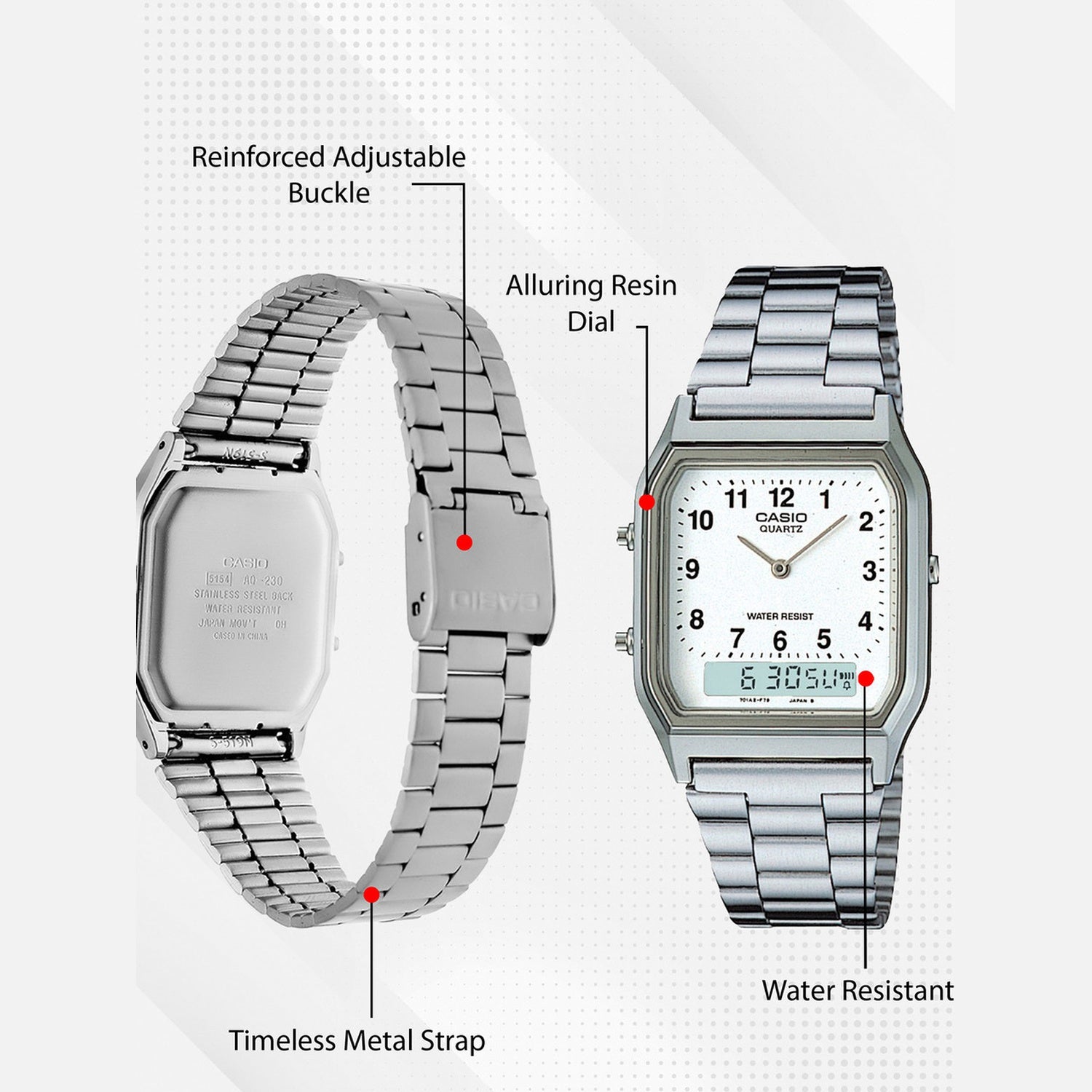 Vintage Unisex Quartz White Dial Analog Stainless Steel Watch AD02