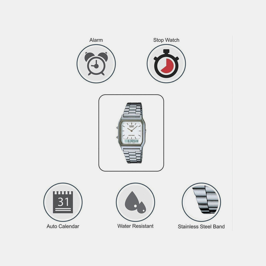 Vintage Unisex Quartz White Dial Analog-Digital Stainless Steel Watch AD03